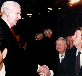 Congressman William H. Natcher and President Ronald Reagan, with Senator Robert C. Byrd looking on
