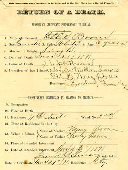 Bowling Green death record, 1891