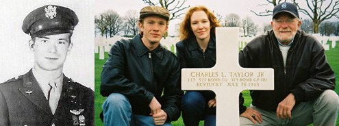 Lieut. Charles L. Taylor, Jr.; Charles L. T. Smith and his children at Taylor's grave, Netherlands American Cemetery, Margraten (courtesy Charles L. T. Smith)