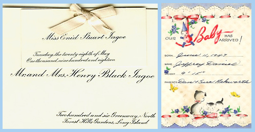 Birth announcements, 1918 and 1947 (Coombs and Ferguson Collections)