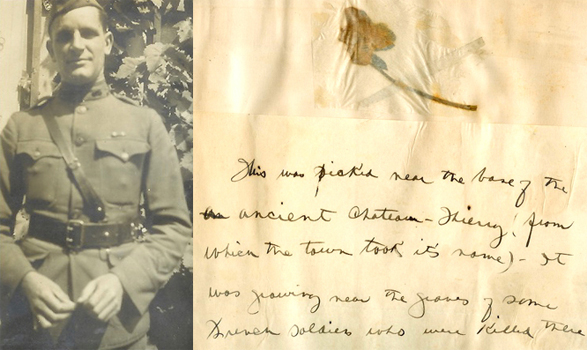 John Pleasant Potter, and a flower he picked near French soldiers' graves at Chateau-Thierry