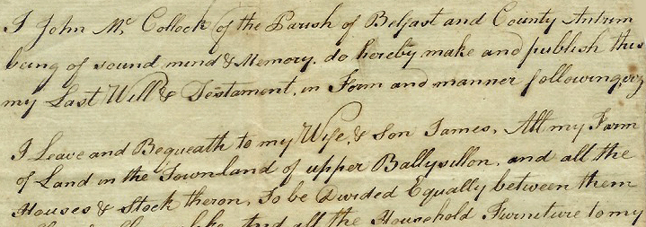 Will of John McCollock, County Antrim, 1790 (Will S. Hays Collection)