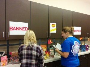 Students at the ERC Banned Books Week Display