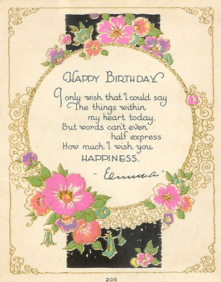 Birthday card to Senora Tolle