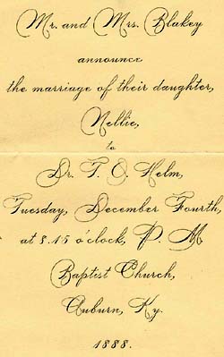 Marriage of Margie Helm's parents, 1888